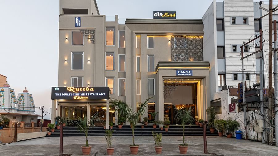 A facade image shot from the front of DLS Ganga Bliss, Haridwar with a clear sky in the background